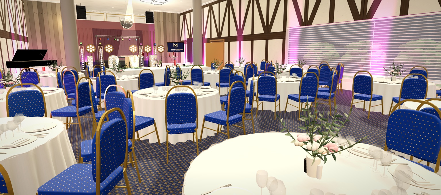 3D top-table view of a banquet layout